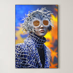 Cobalt Lattice – Surreal Avant-Garde Fashion Portrait Wall Art 331
