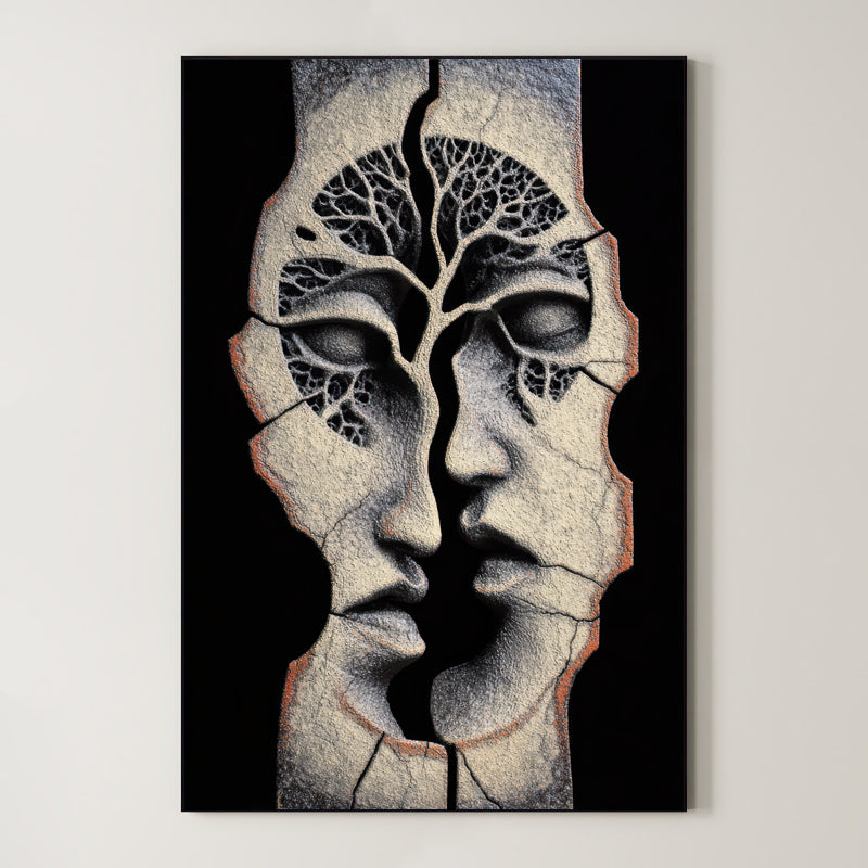 Fractured Self – Surreal Stone Dual Portrait Wall Art 586