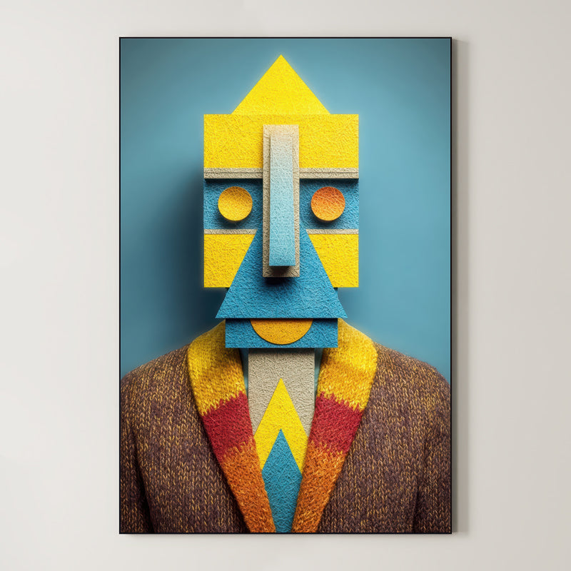 Block Head – Surreal Cubist Craft Portrait Wall Art 457