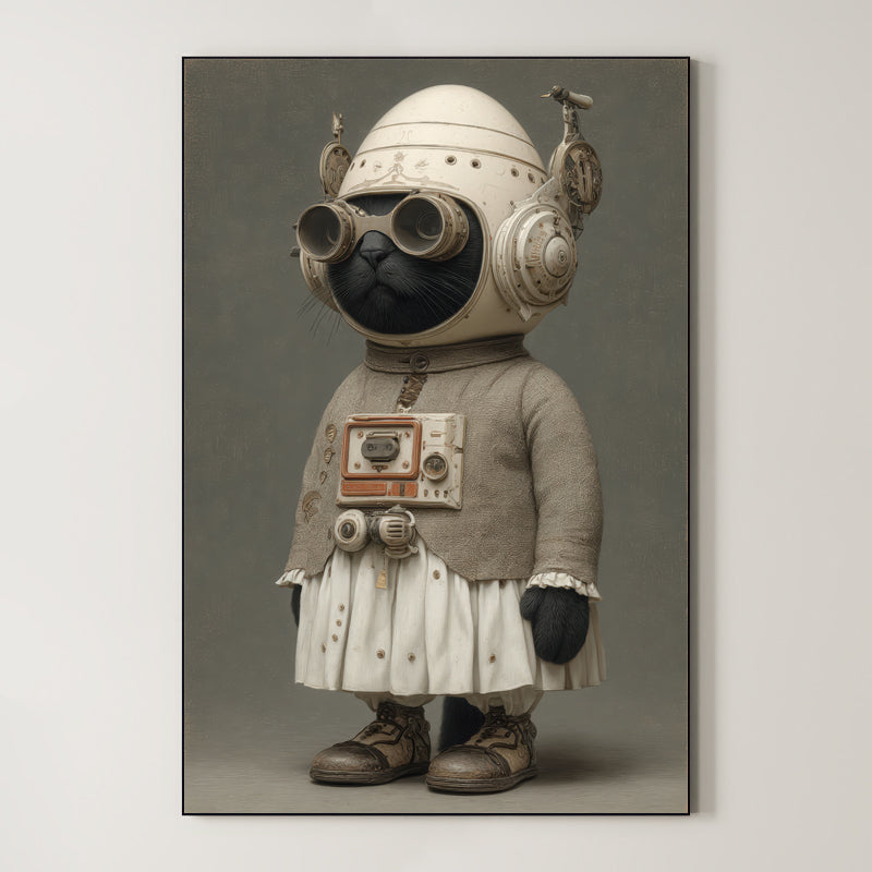 The Midnight Aviator – Surreal Steampunk Cat Portrait Wall Art 196
