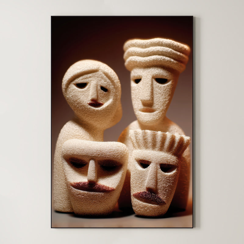 Four Faces – Surreal Wabi Sabi Primitive Figures Wall Art 424