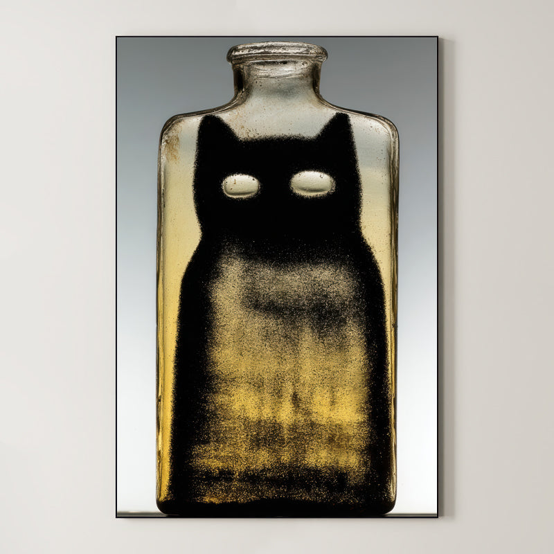 Black Cat Bottle – Surreal Minimalist Cat Wall Art 451 Main image