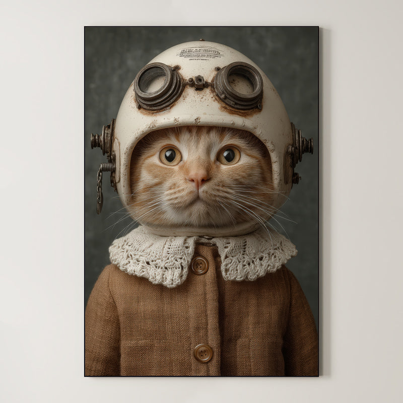 The Ginger Aeronaut – Surreal Steampunk Kitten Portrait Wall Art 197 Main image
