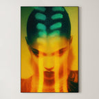 Amber Glow – Surreal Neon Light Glass Portrait Wall Art 211