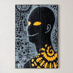 Amber Gaze – Surreal Folk Swirl Figure Wall Art 590