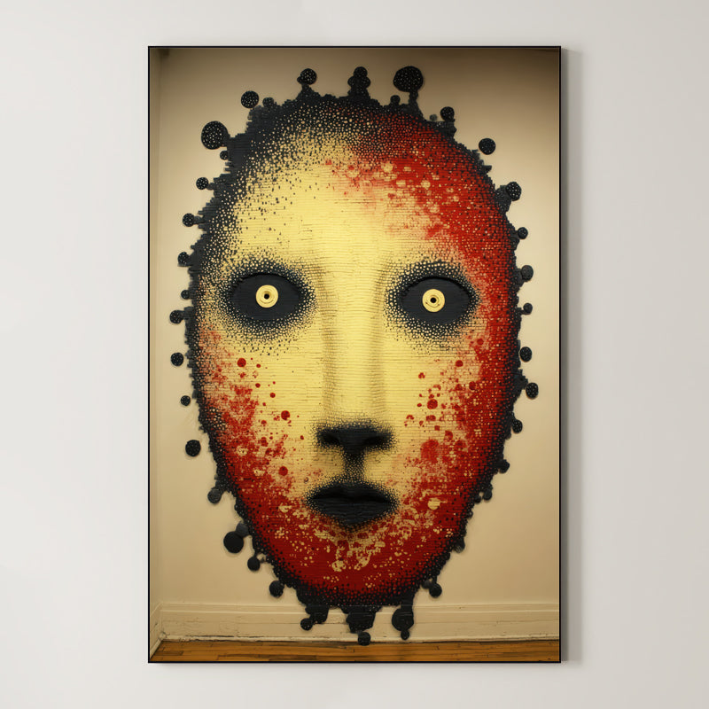 Crimson Presence – Surreal Folk Stipple Mask Wall Art 588 Main image