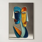 Blue and Gold Faces – Surreal Wire Sculpture Portrait Wall Art 412
