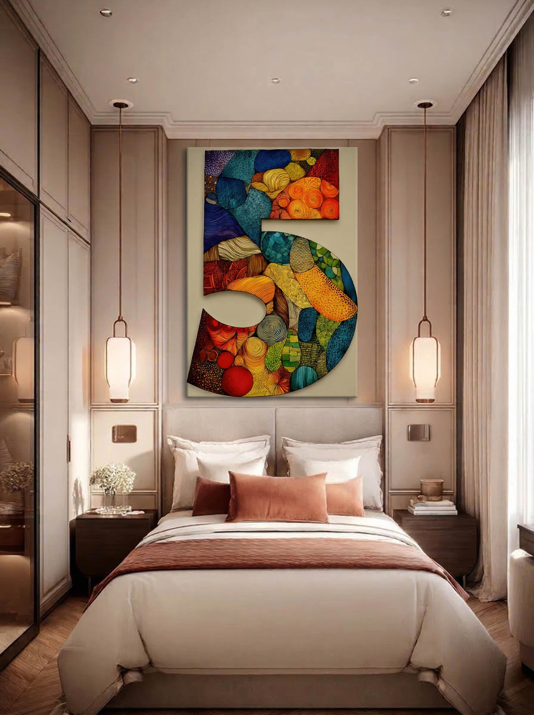 Mosaic Number Five – Surreal Graphic Symbol Wall Art 244