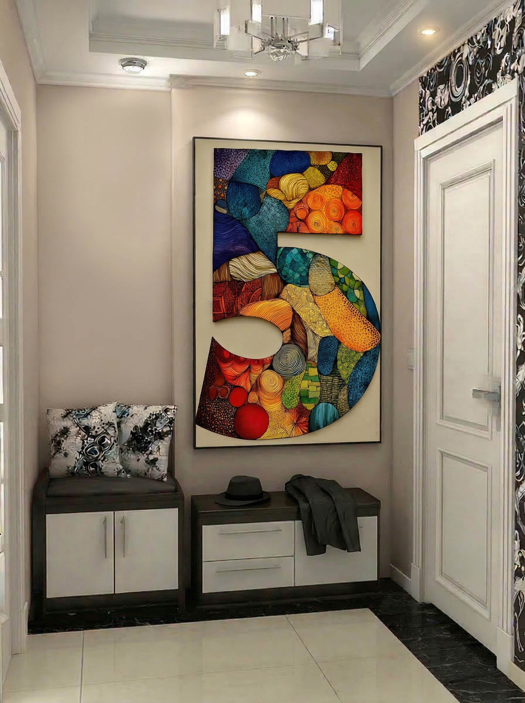 Mosaic Number Five – Surreal Graphic Symbol Wall Art 244