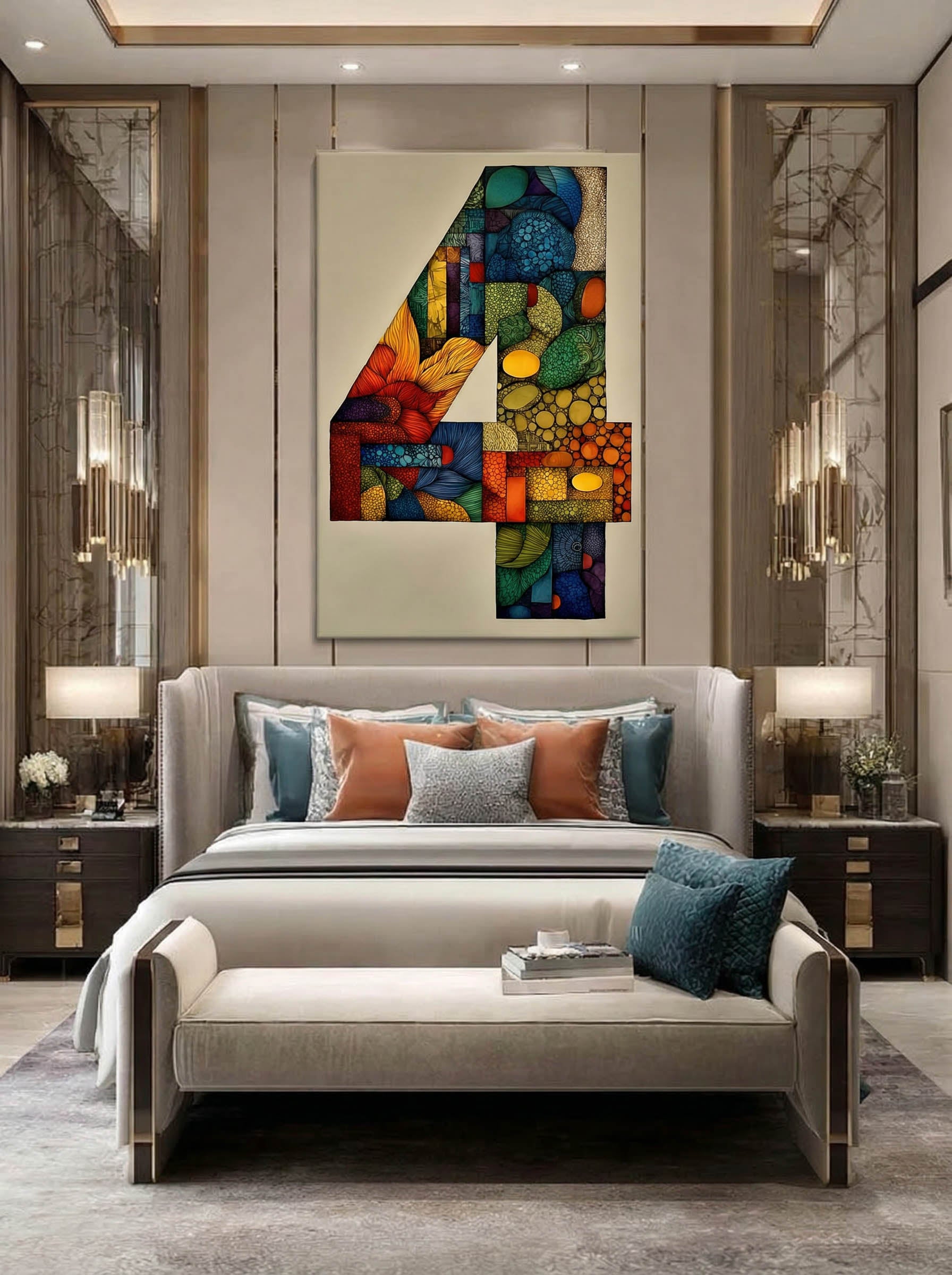 Mosaic Number Four – Surreal Graphic Symbol Wall Art 246
