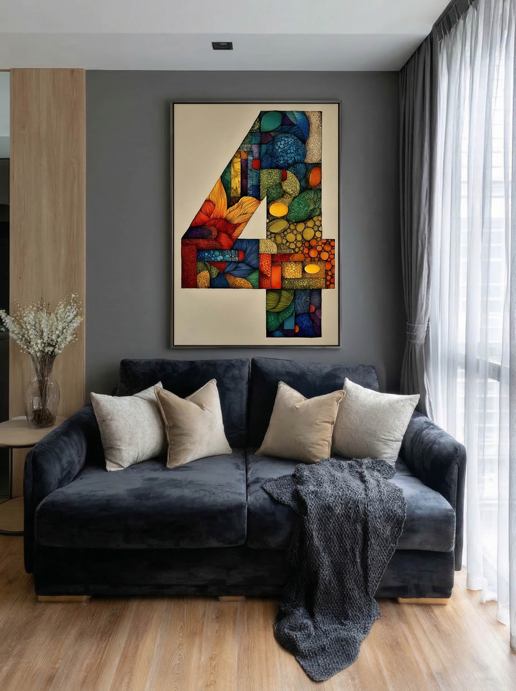 Mosaic Number Four – Surreal Graphic Symbol Wall Art 246