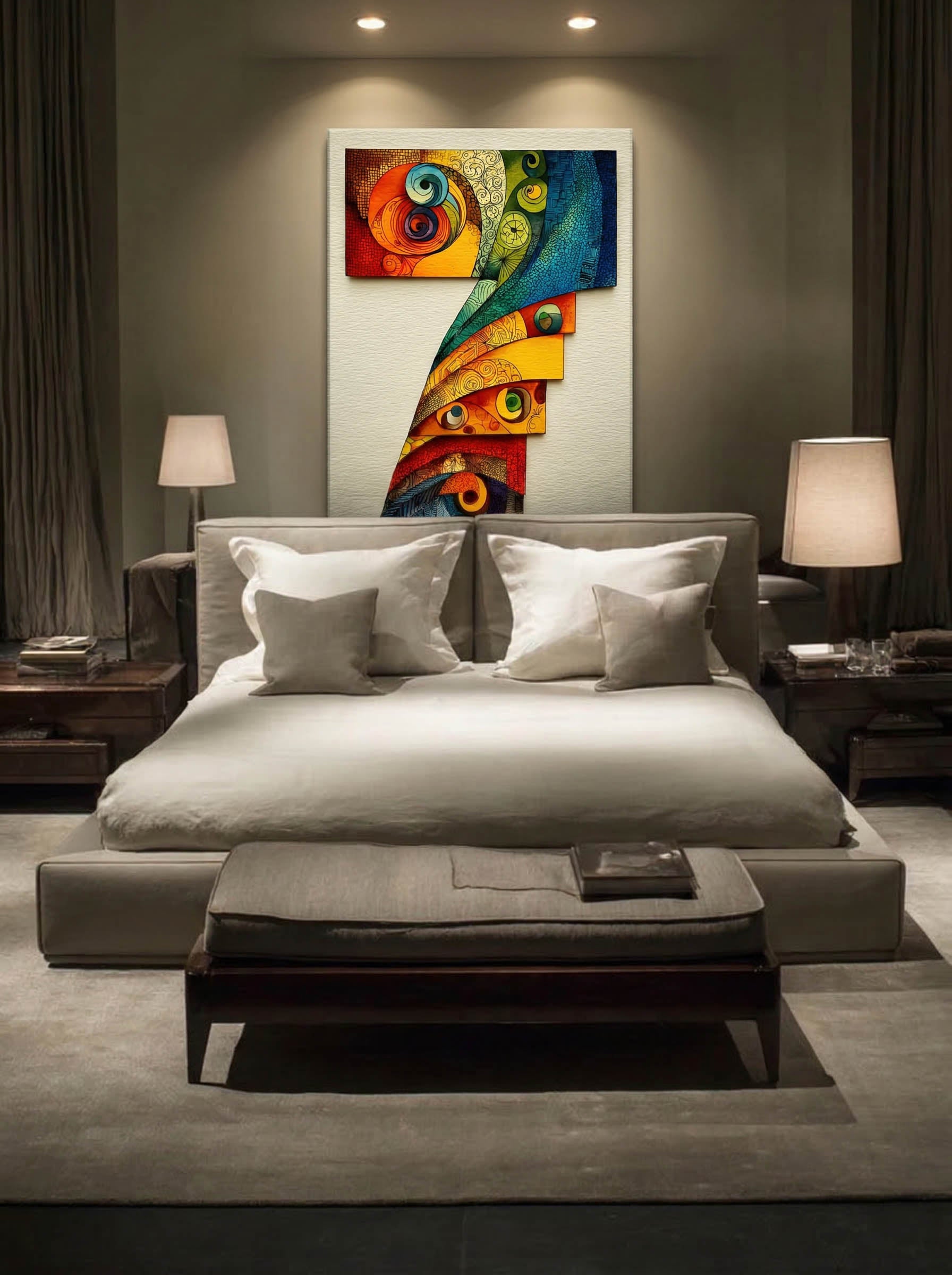 Surreal Graphic Symbol – Mosaic Number Seven Canvas | Luminuna