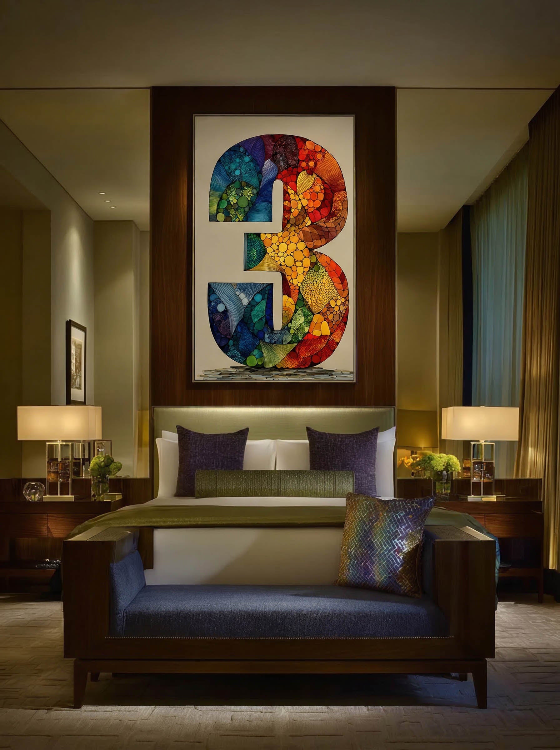 Mosaic Number Three – Surreal Graphic Symbol Wall Art 250