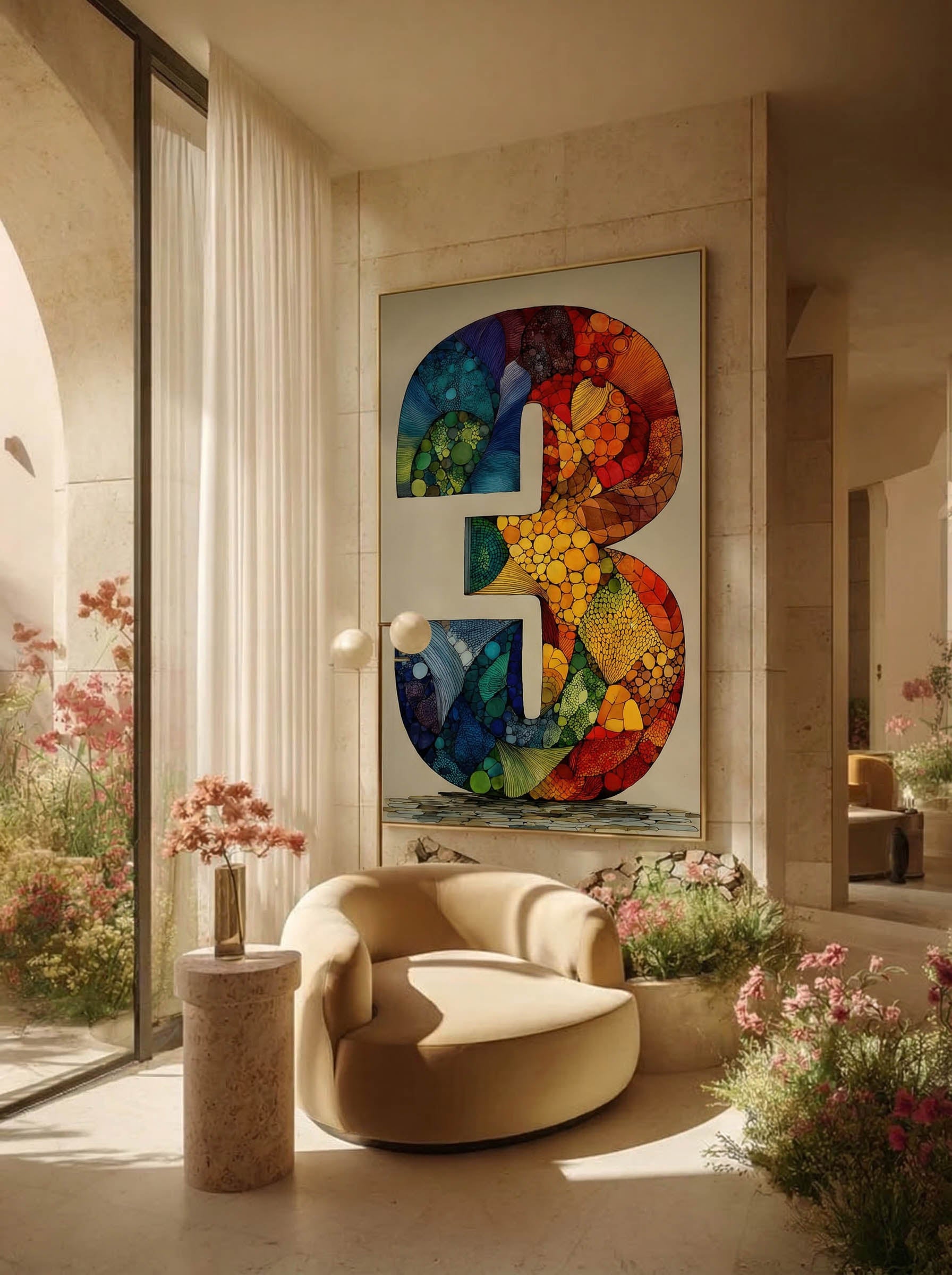 Mosaic Number Three – Surreal Graphic Symbol Wall Art 250