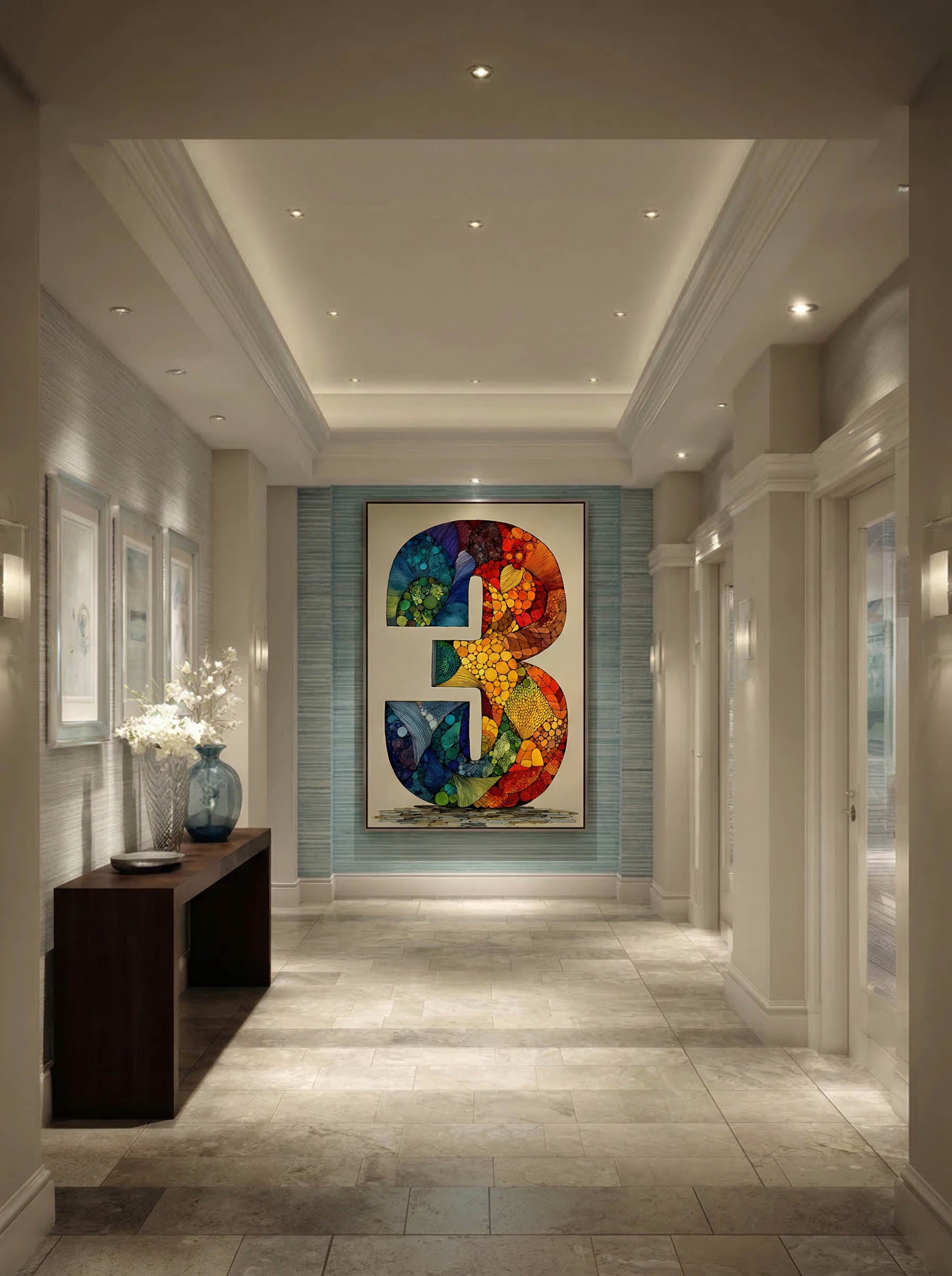 Mosaic Number Three – Surreal Graphic Symbol Wall Art 250