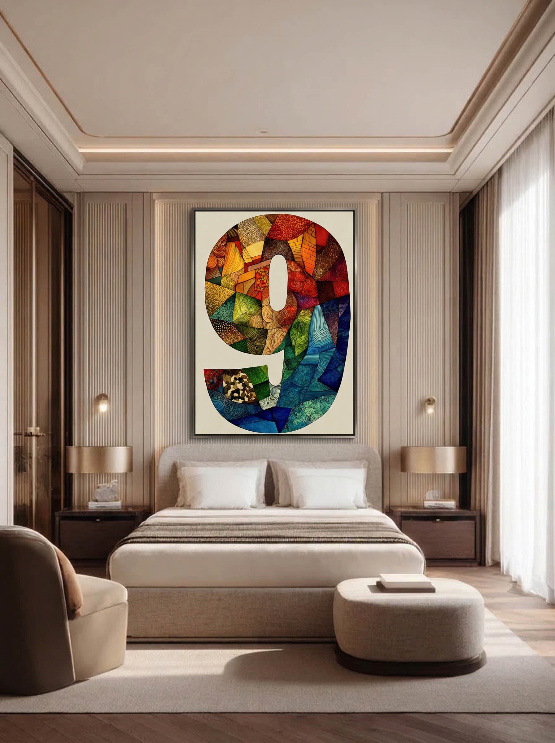 Mosaic Number Nine – Surreal Graphic Symbol Wall Art 253
