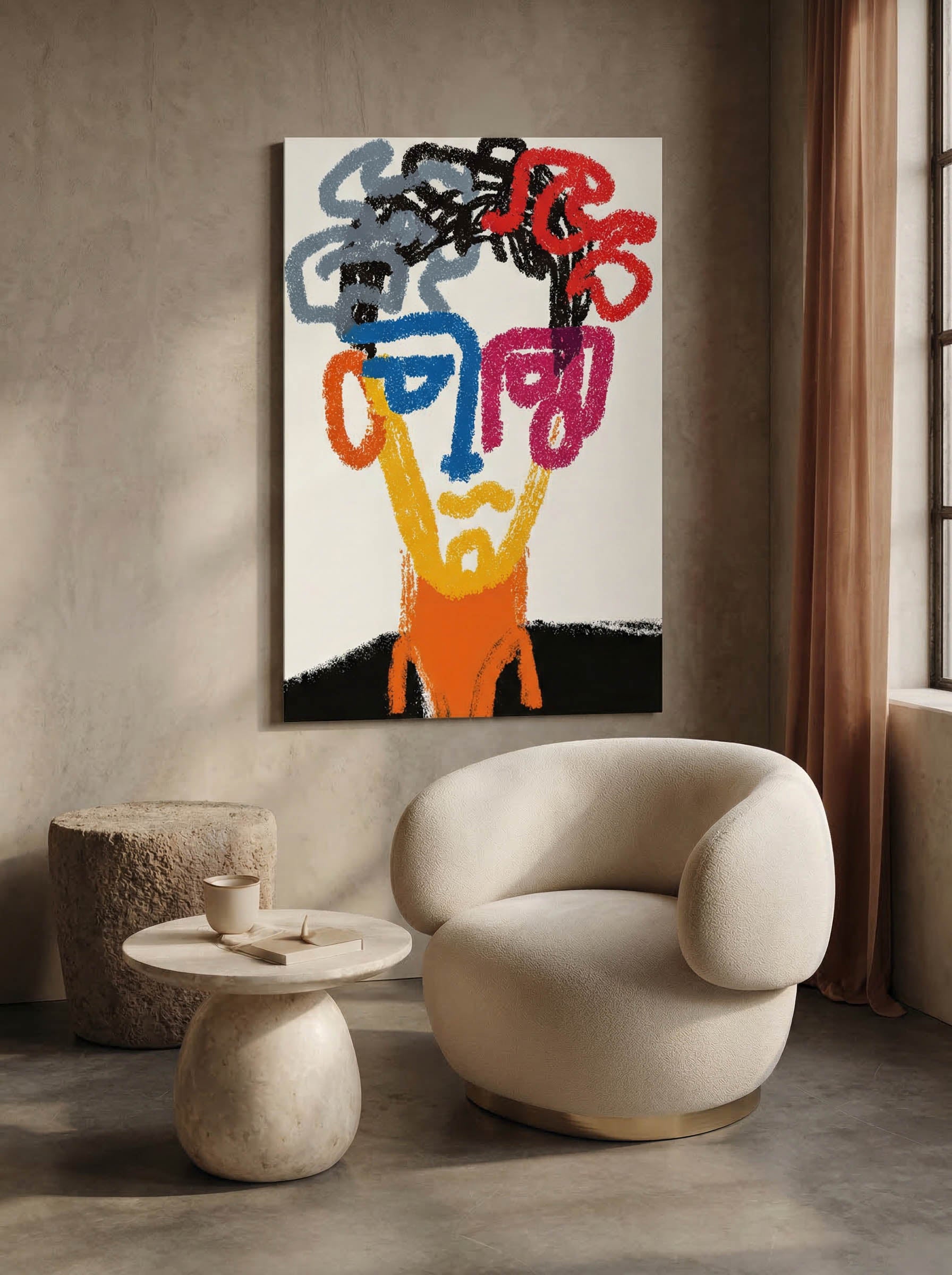Minimalist Crayon Portrait – Surreal Minimalist Crayon Figure Wall Art 254