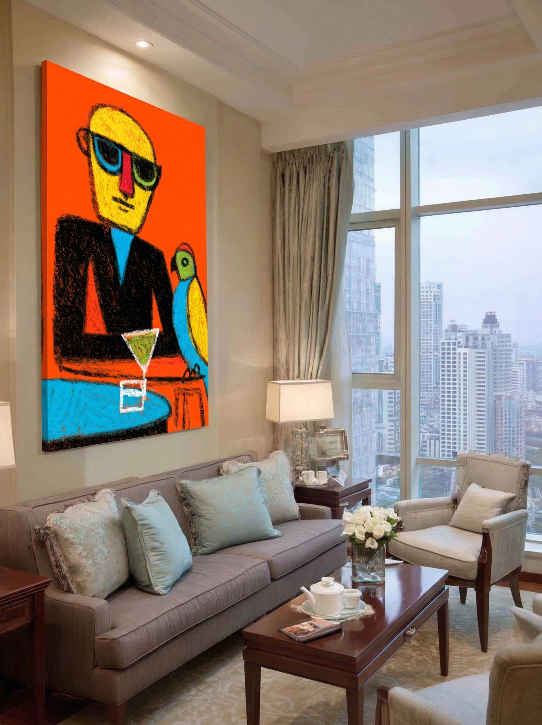 Island Happy Hour – Surreal Tropical Crayon Portrait Wall Art 259