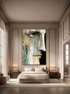 Gilded Gaze – Surreal Stipple Gold Botanical Portrait Wall Art 262