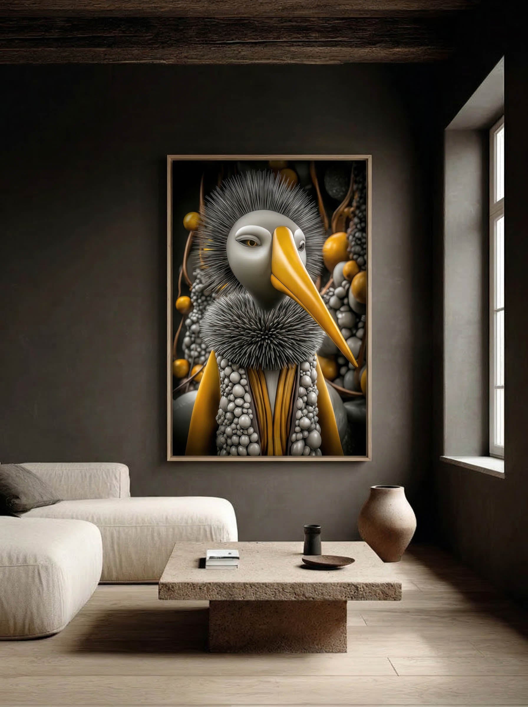 Amber Beak – Surreal Whimsical Bird Portrait Wall Art 264