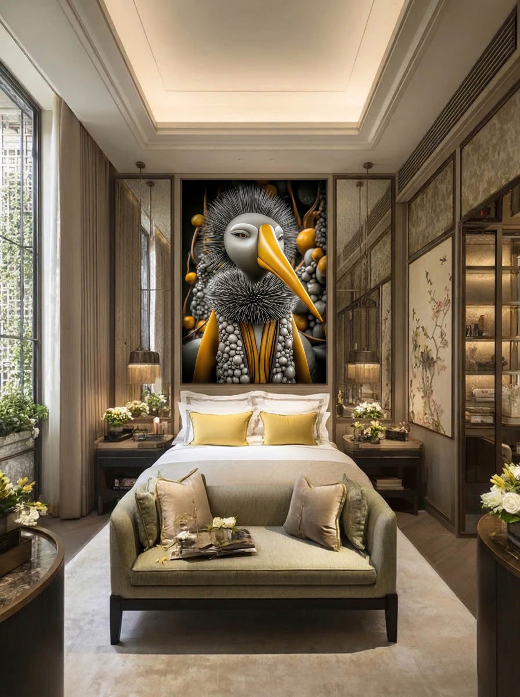 Amber Beak – Surreal Whimsical Bird Portrait Wall Art 264