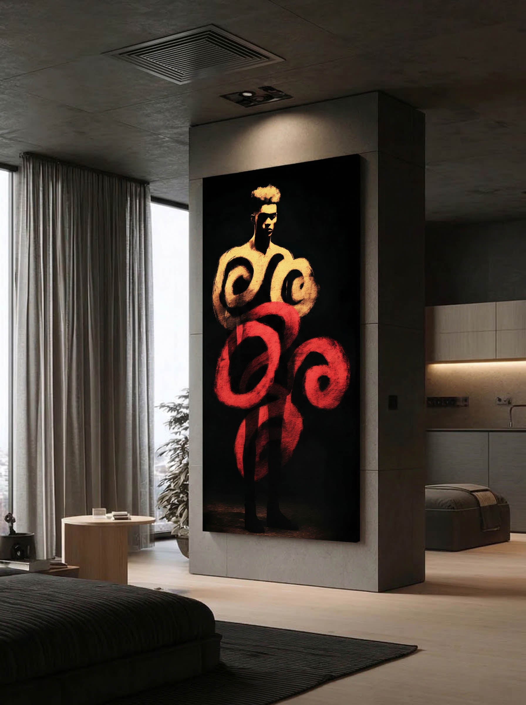 Crimson Coil – Surreal Expressionist Silhouette Abstract Wall Art 268
