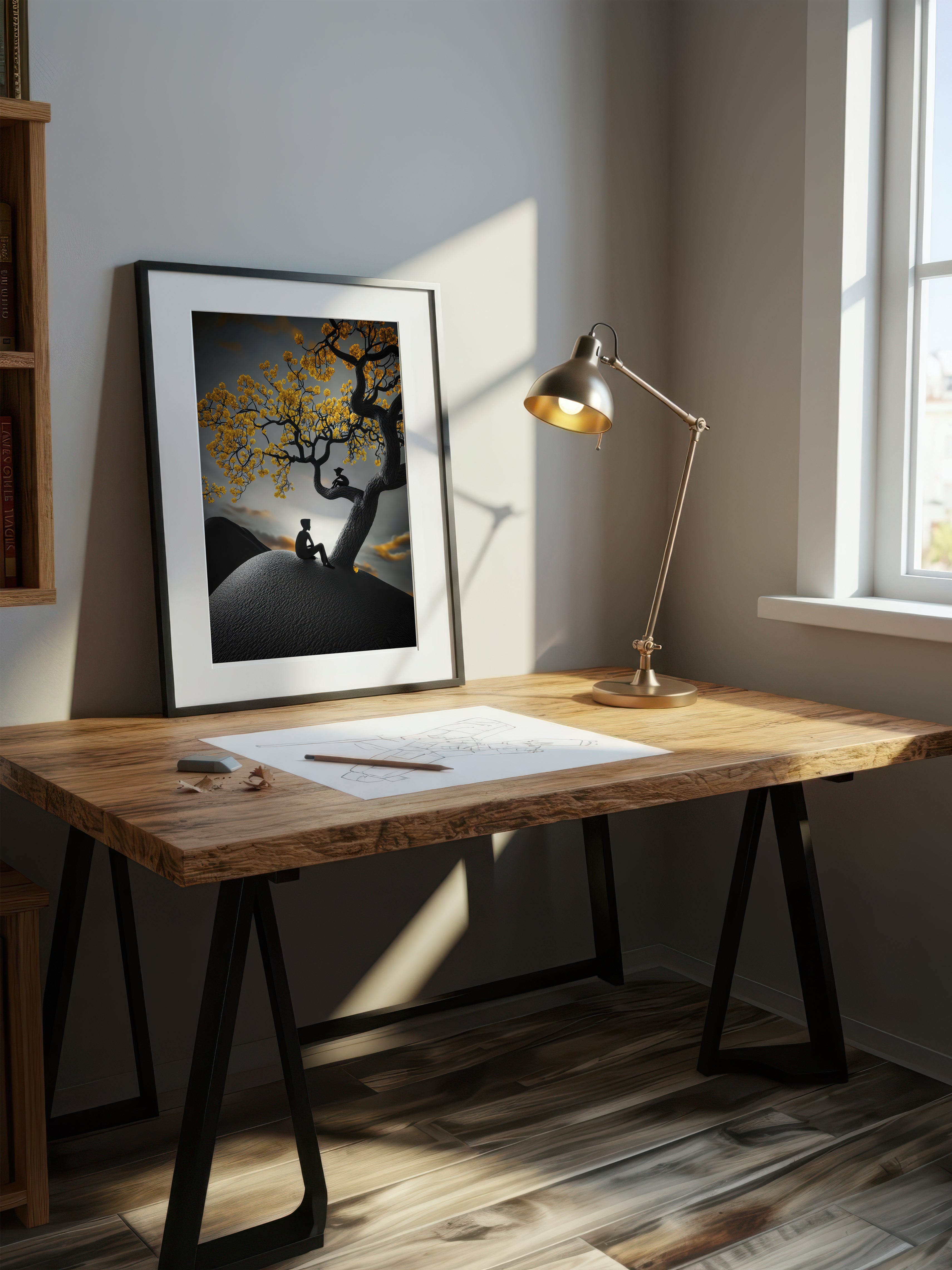 Golden Reflection – Surreal Landscape Tree Wall Art 542