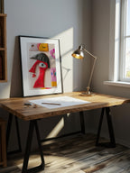 Crimson Observer – Surreal Folk Art Portrait Wall Art 563