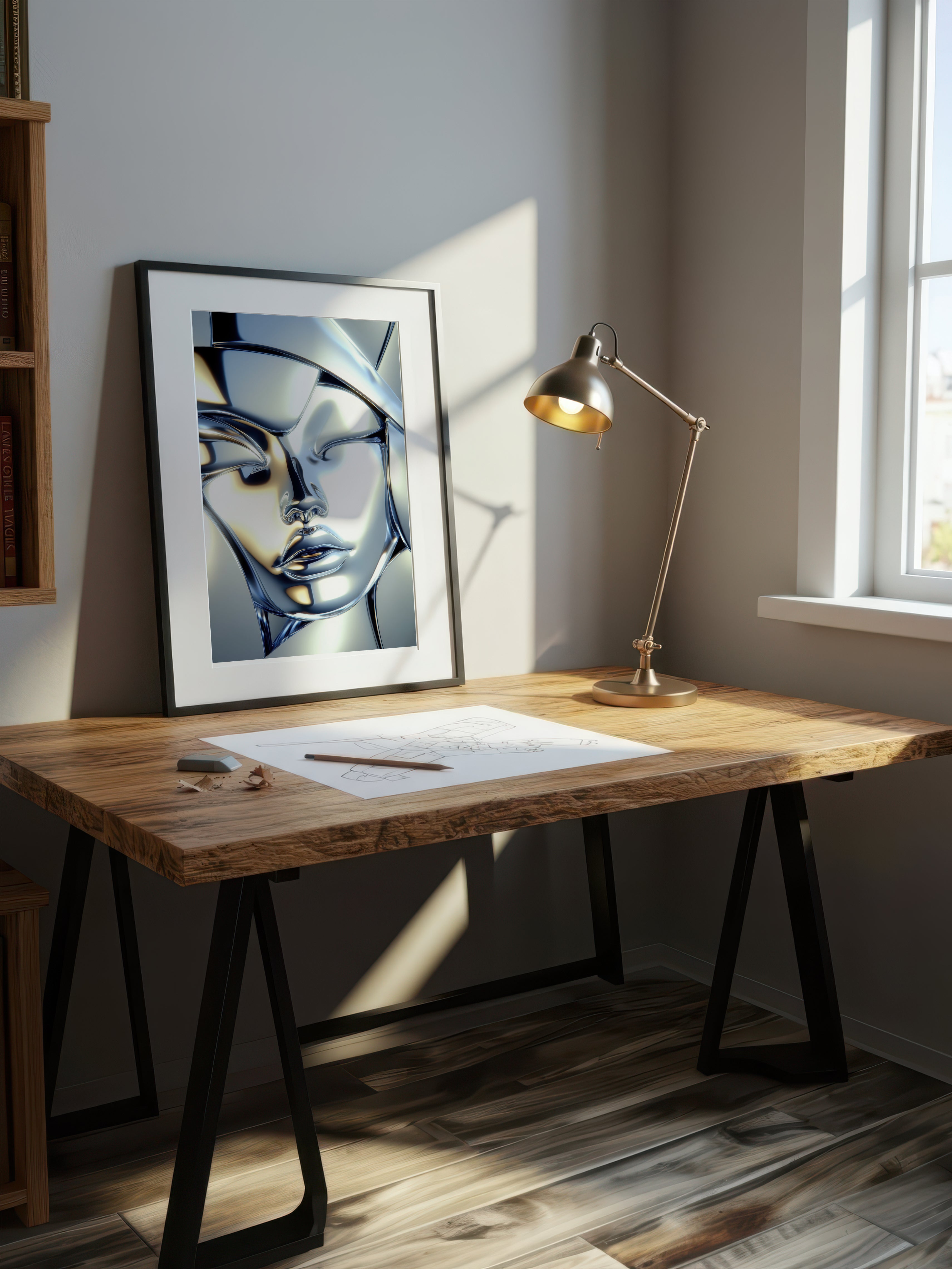 Chrome Mask – Surreal Liquid Metal Portrait Wall Art 576