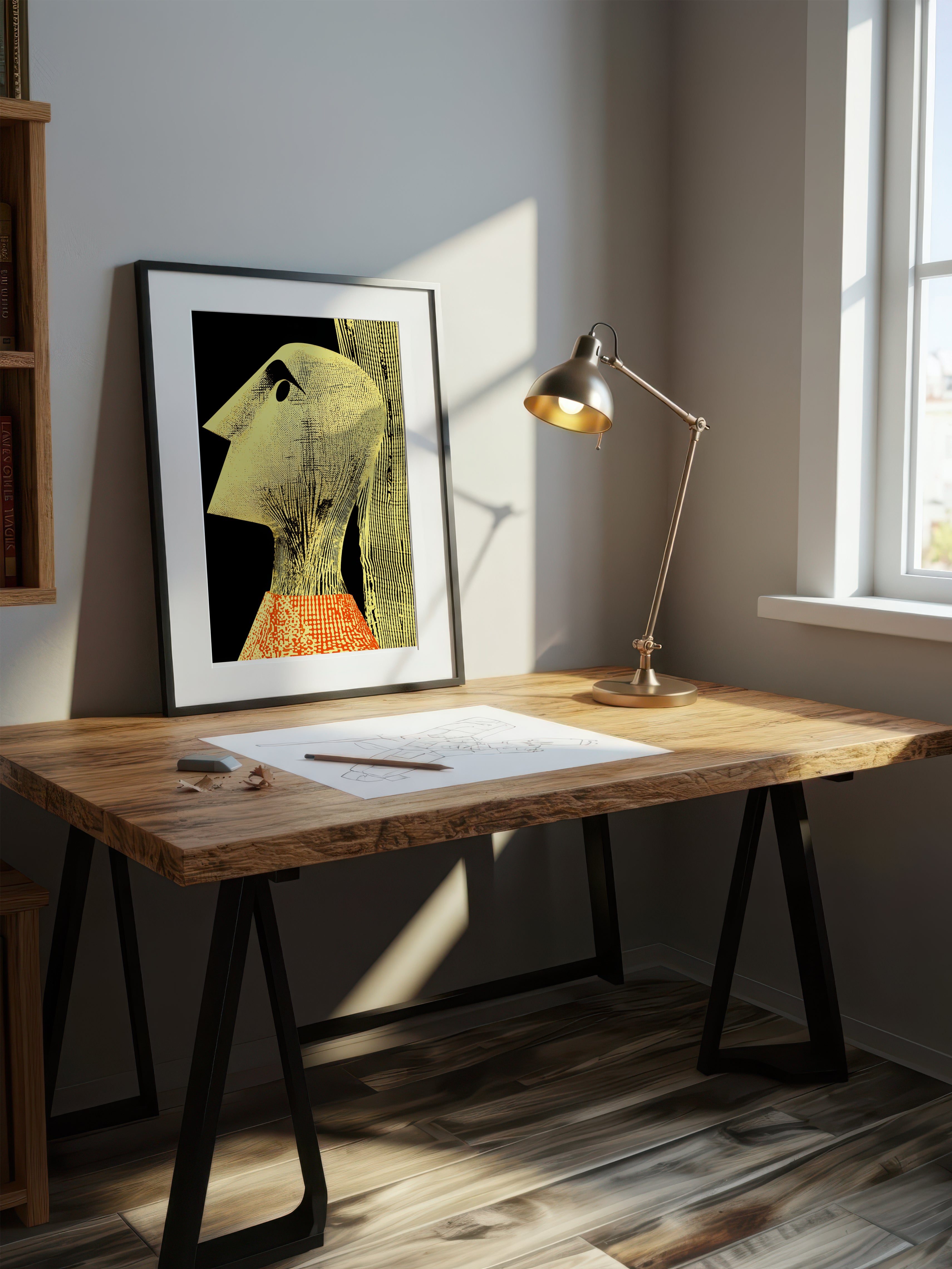 Yellow Figure – Surreal Graphic Engraving Portrait Wall Art 475