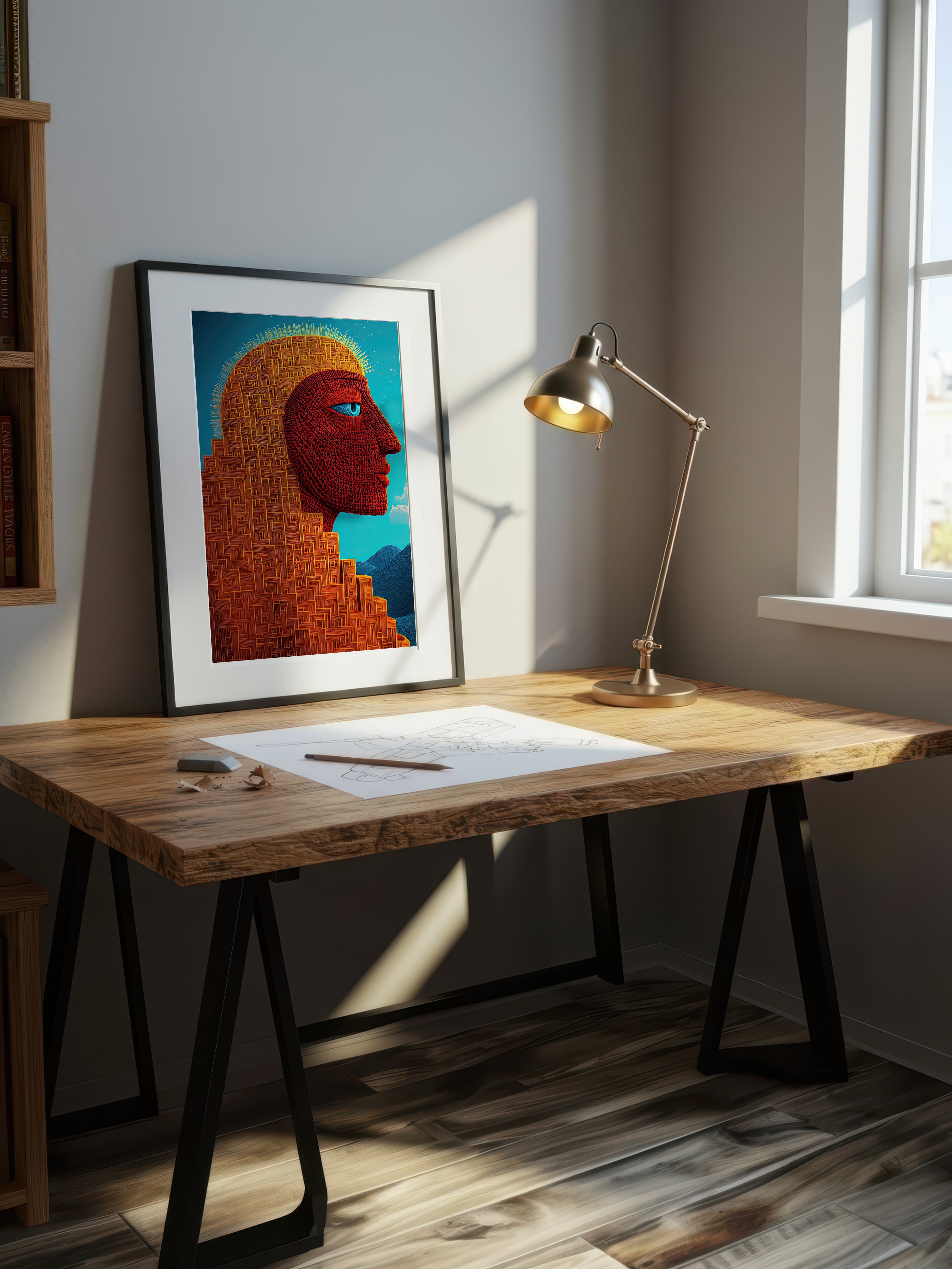 Ochre Monument – Surreal Folk Architecture Wall Art 572