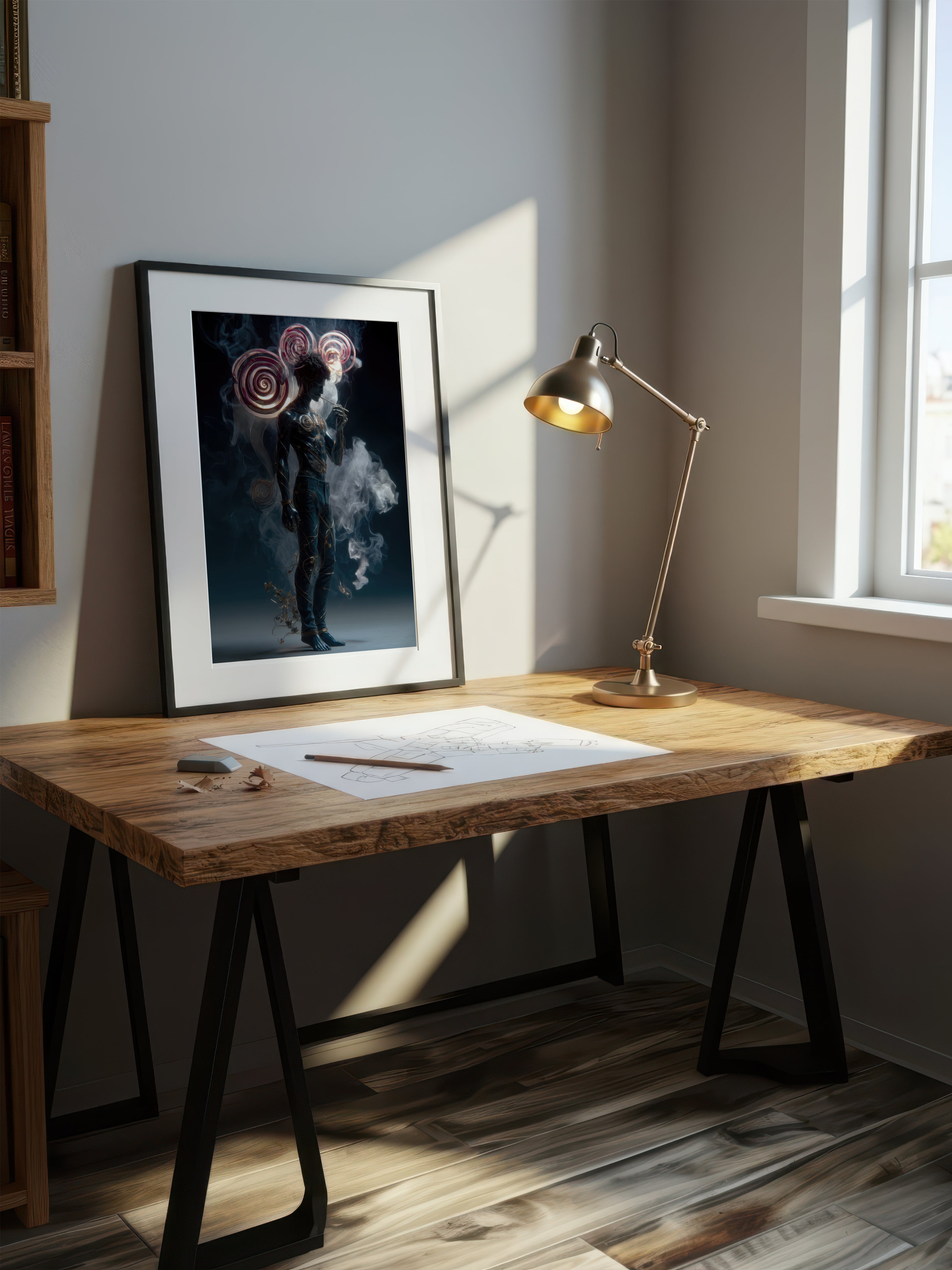 Neon Reverie – Surreal Atmospheric Gold Wire Wall Art 472