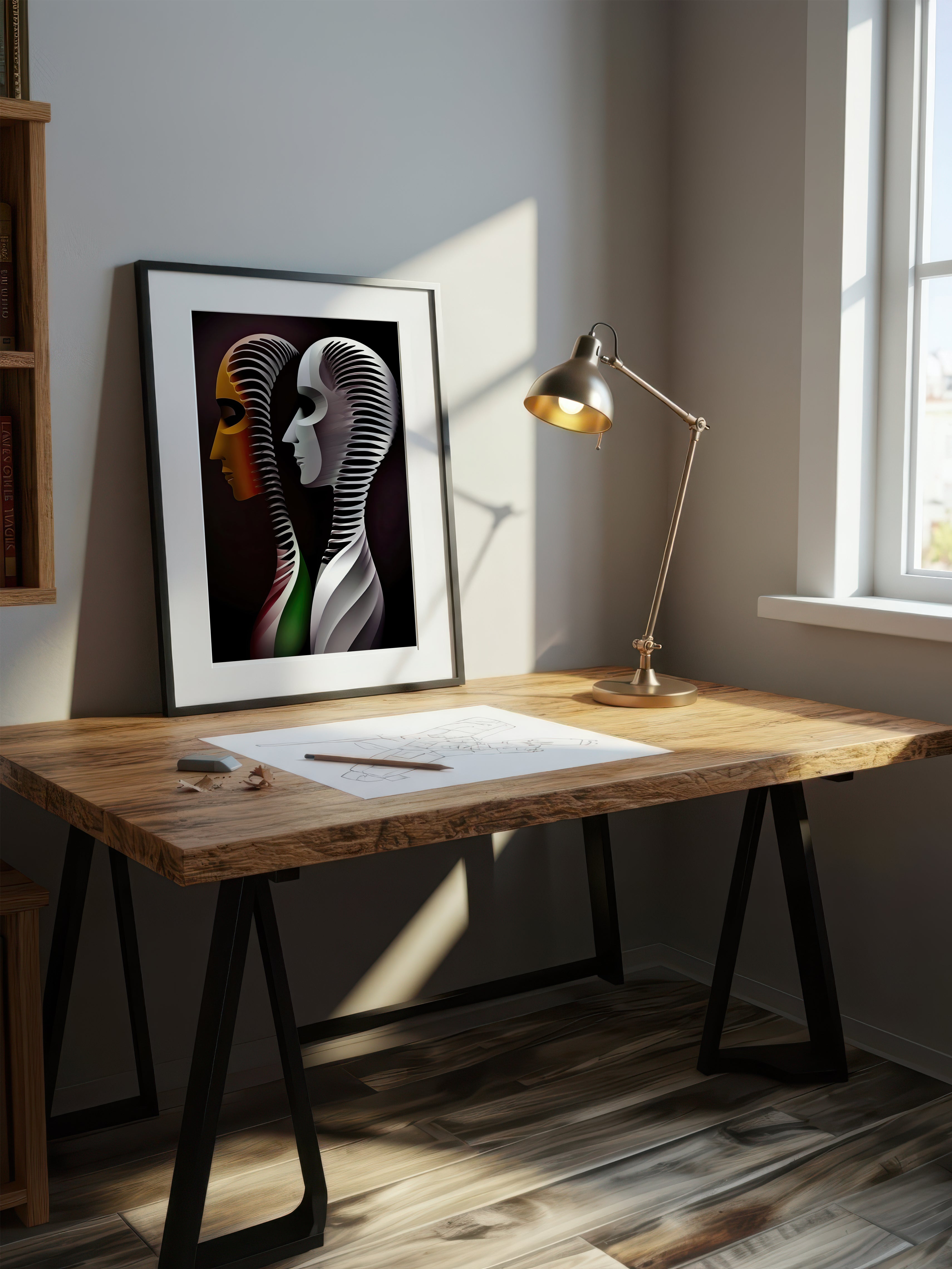 Synchronized Soul – Surreal Bronze Dual Portrait Wall Art 529