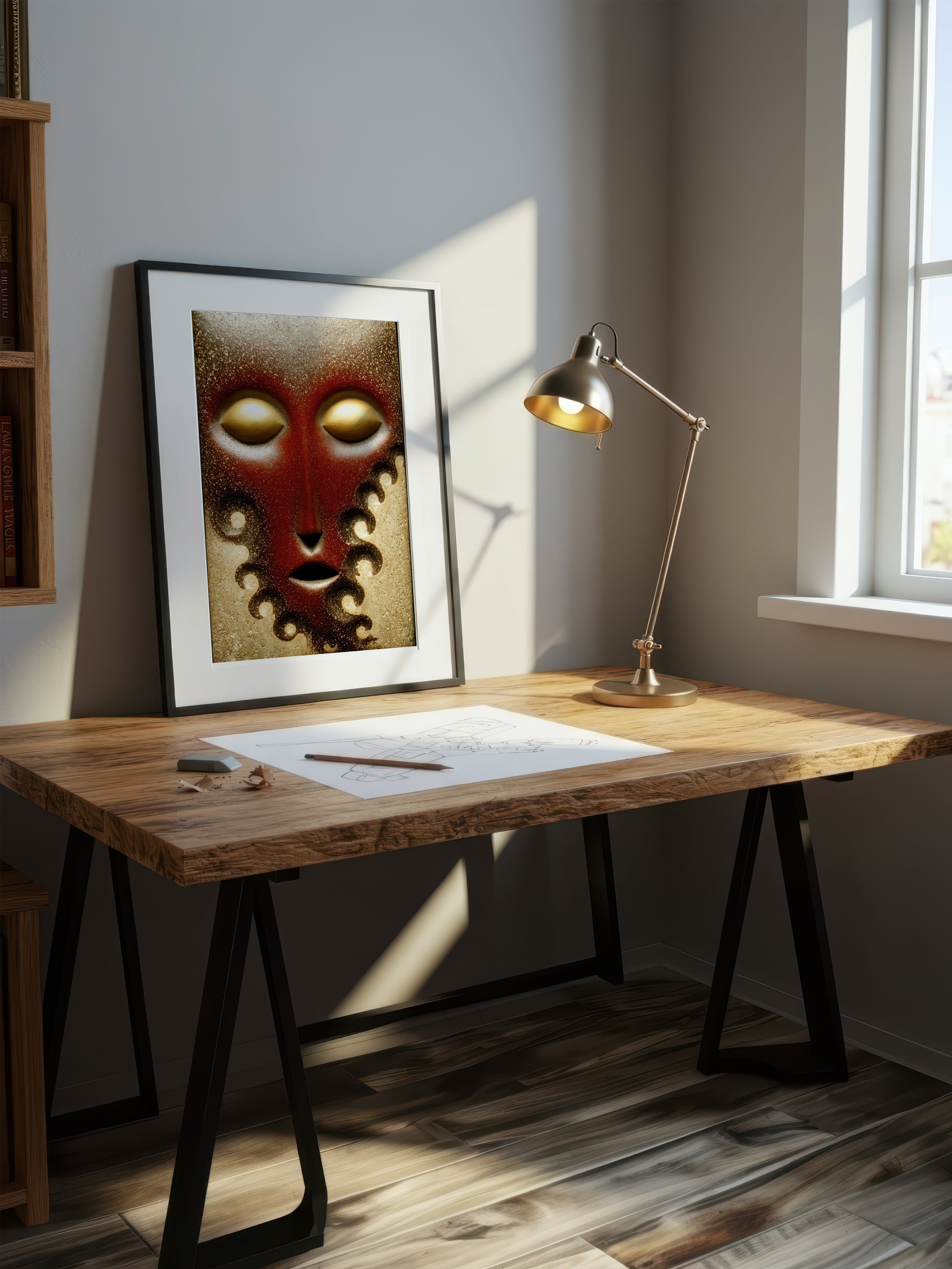 Crimson Silence – Surreal Textured Mask Wall Art 547