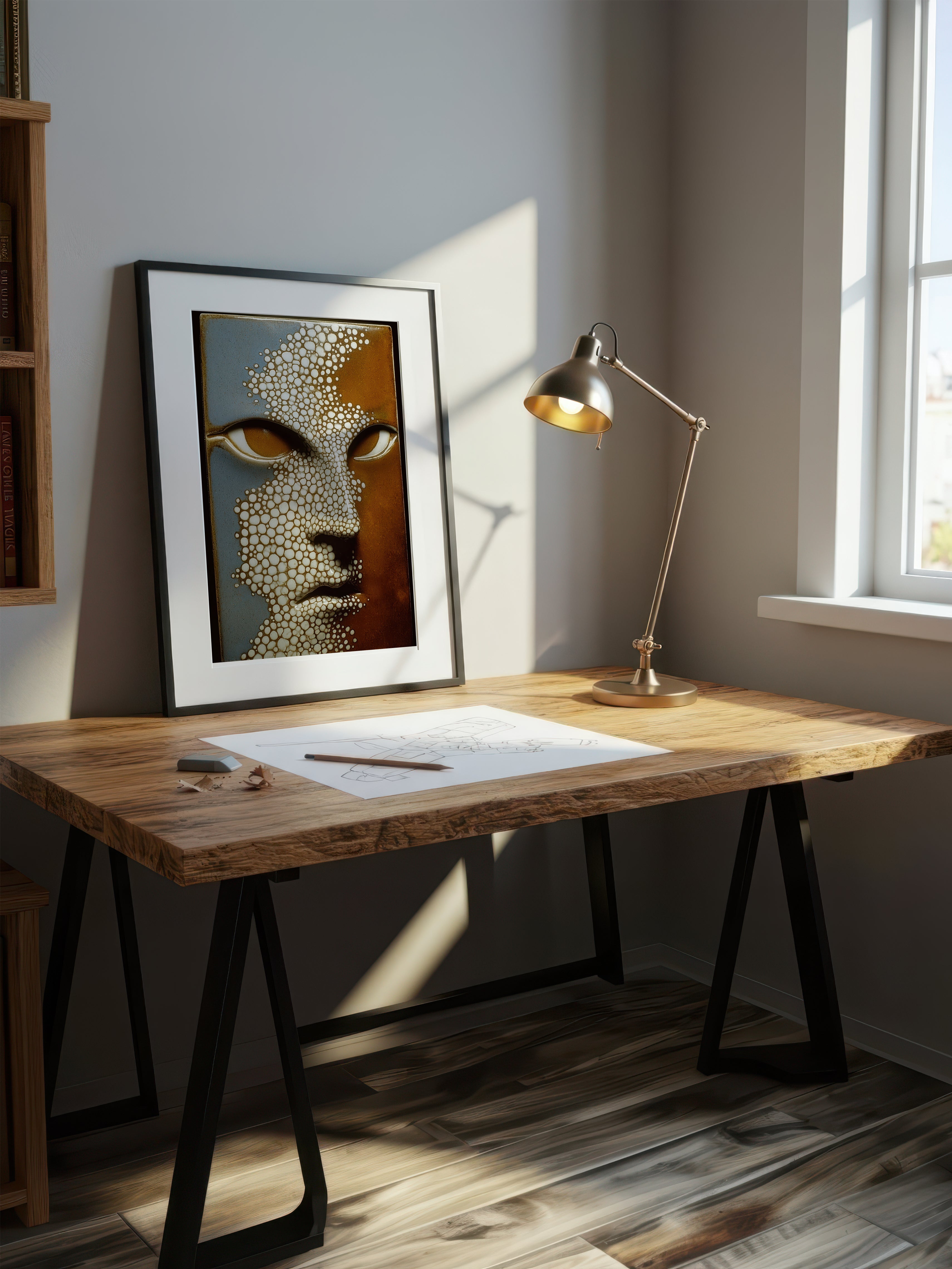 Stone Whisper – Surreal Dual-Tone Mask Wall Art 548