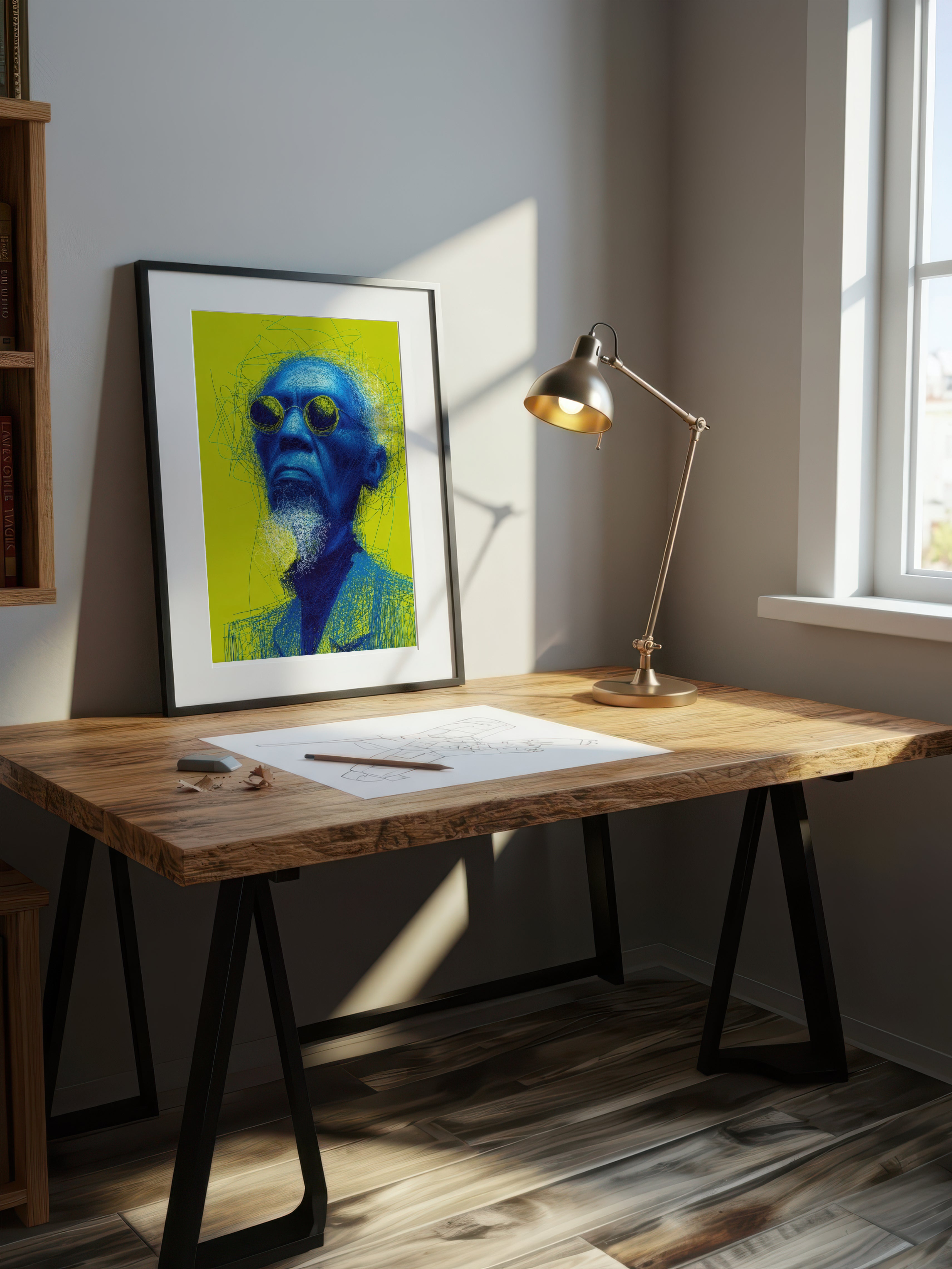Blue Elder – Surreal Urban Line Art Portrait Wall Art 427