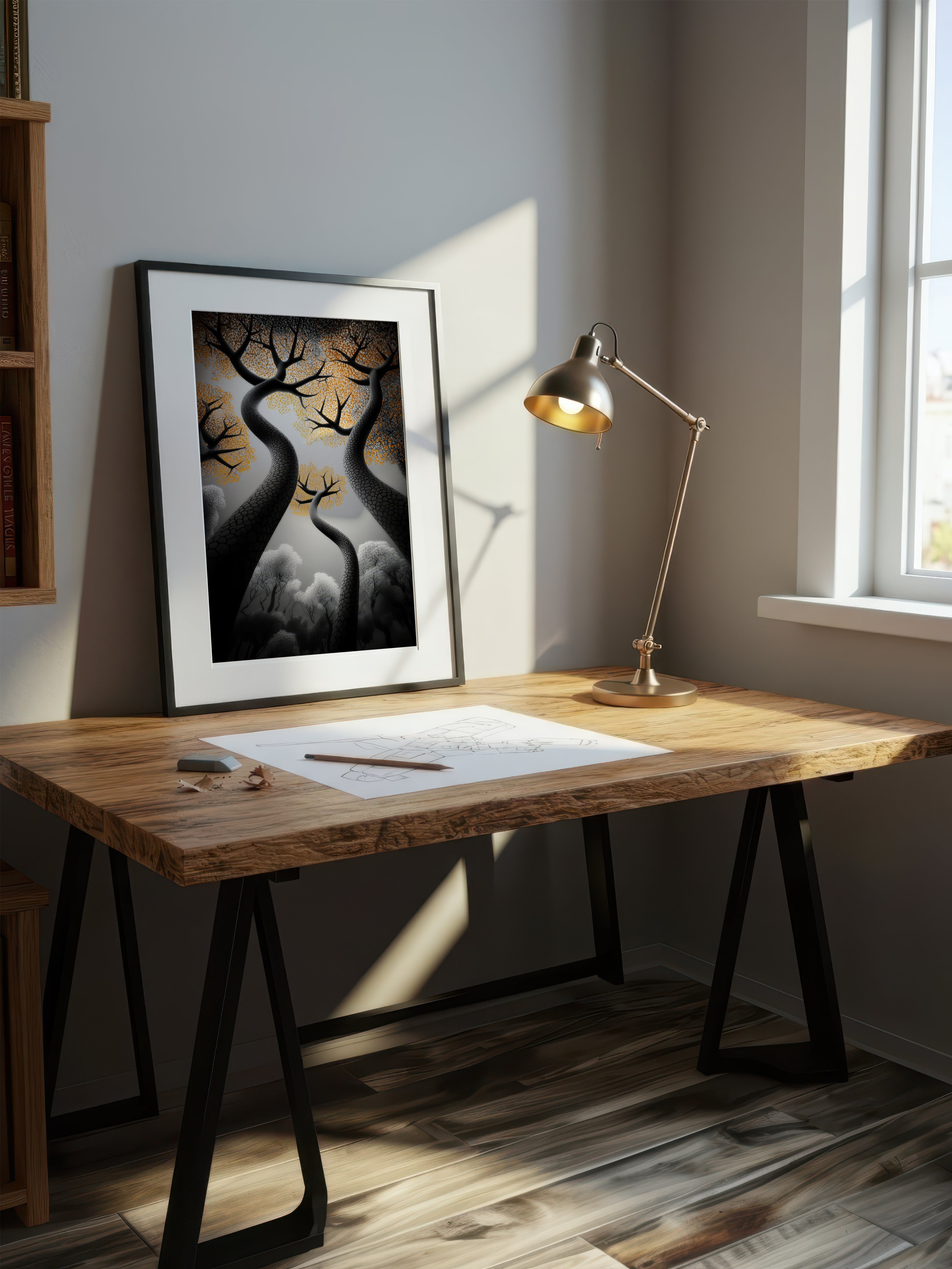 Golden Ascent – Surreal Autumn Forest Wall Art 541