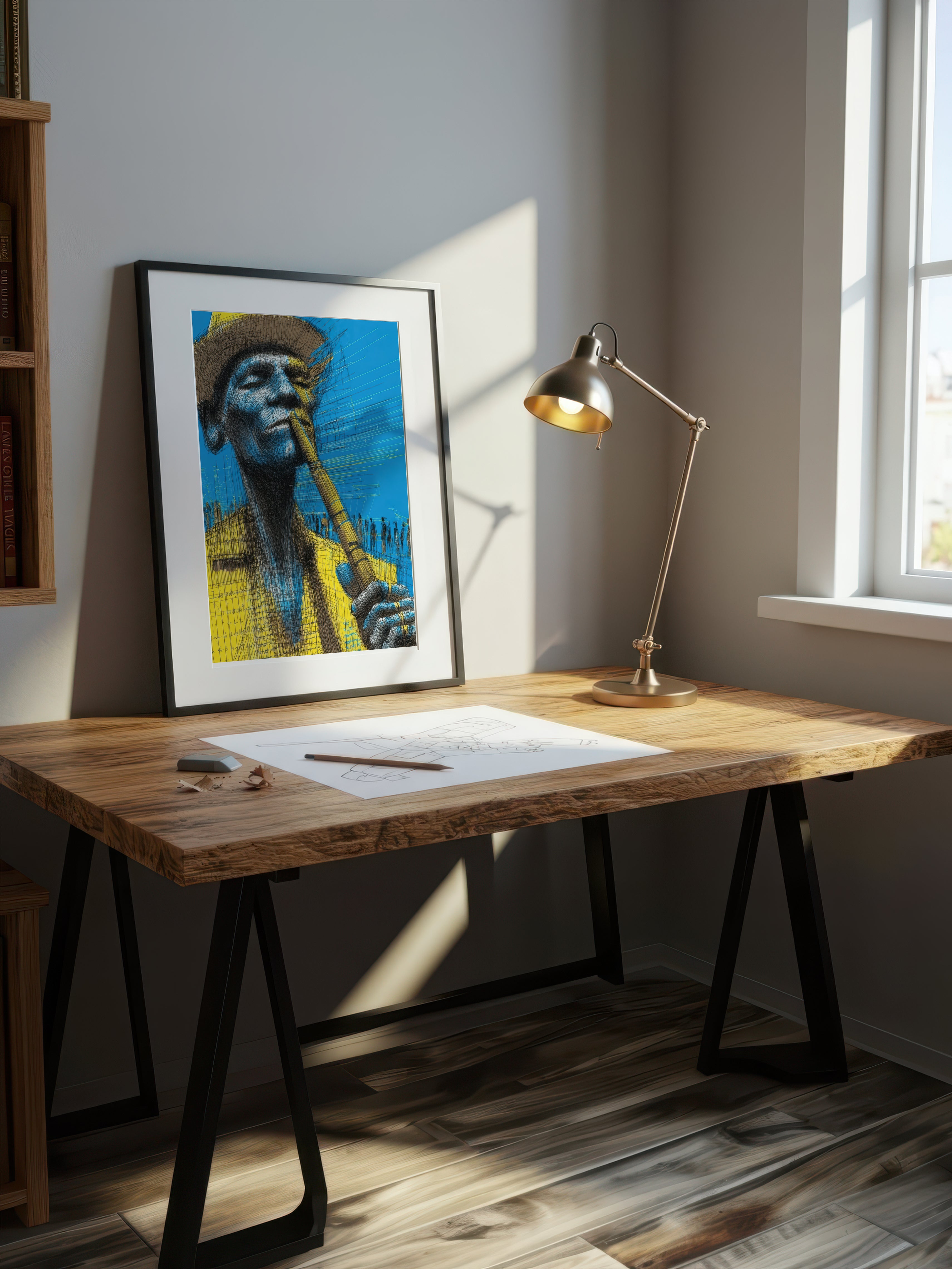 Blue Note Player – Surreal Expressive Musician Wall Art 430
