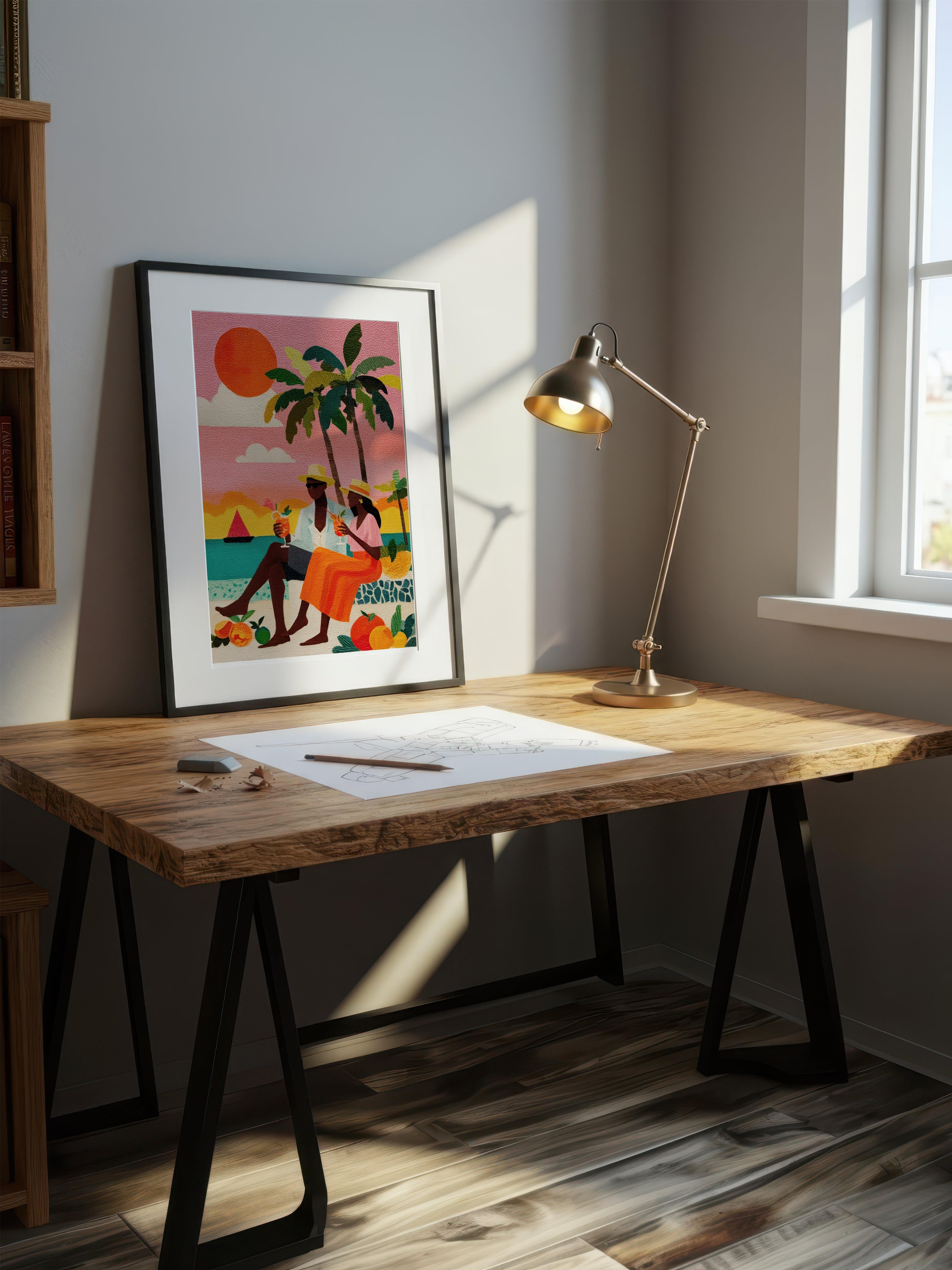 Sunset Cocktails – Surreal Tropical Graphic Couple Wall Art 458