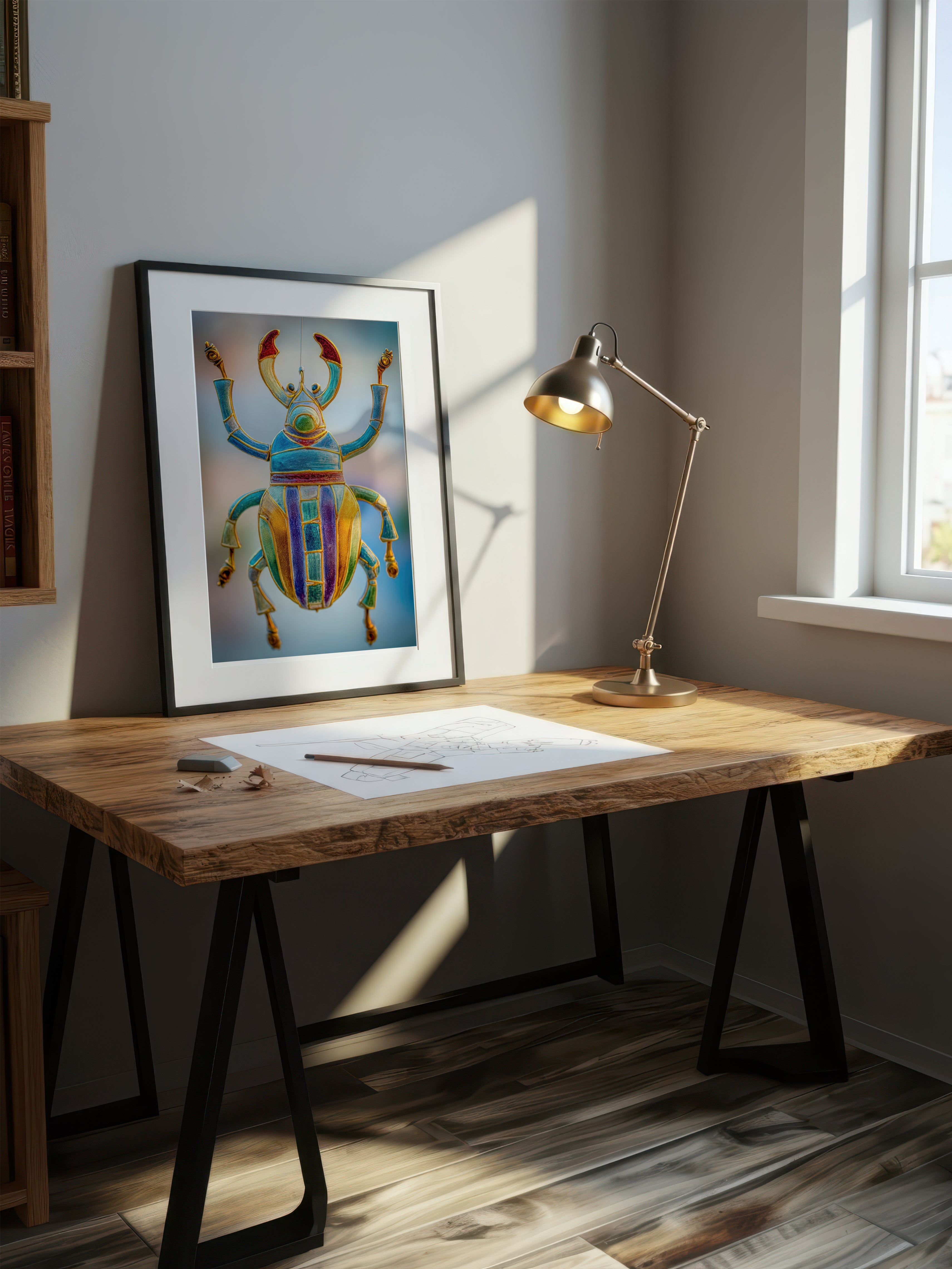 Jeweled Guardian – Surreal Insect Portrait Wall Art 552
