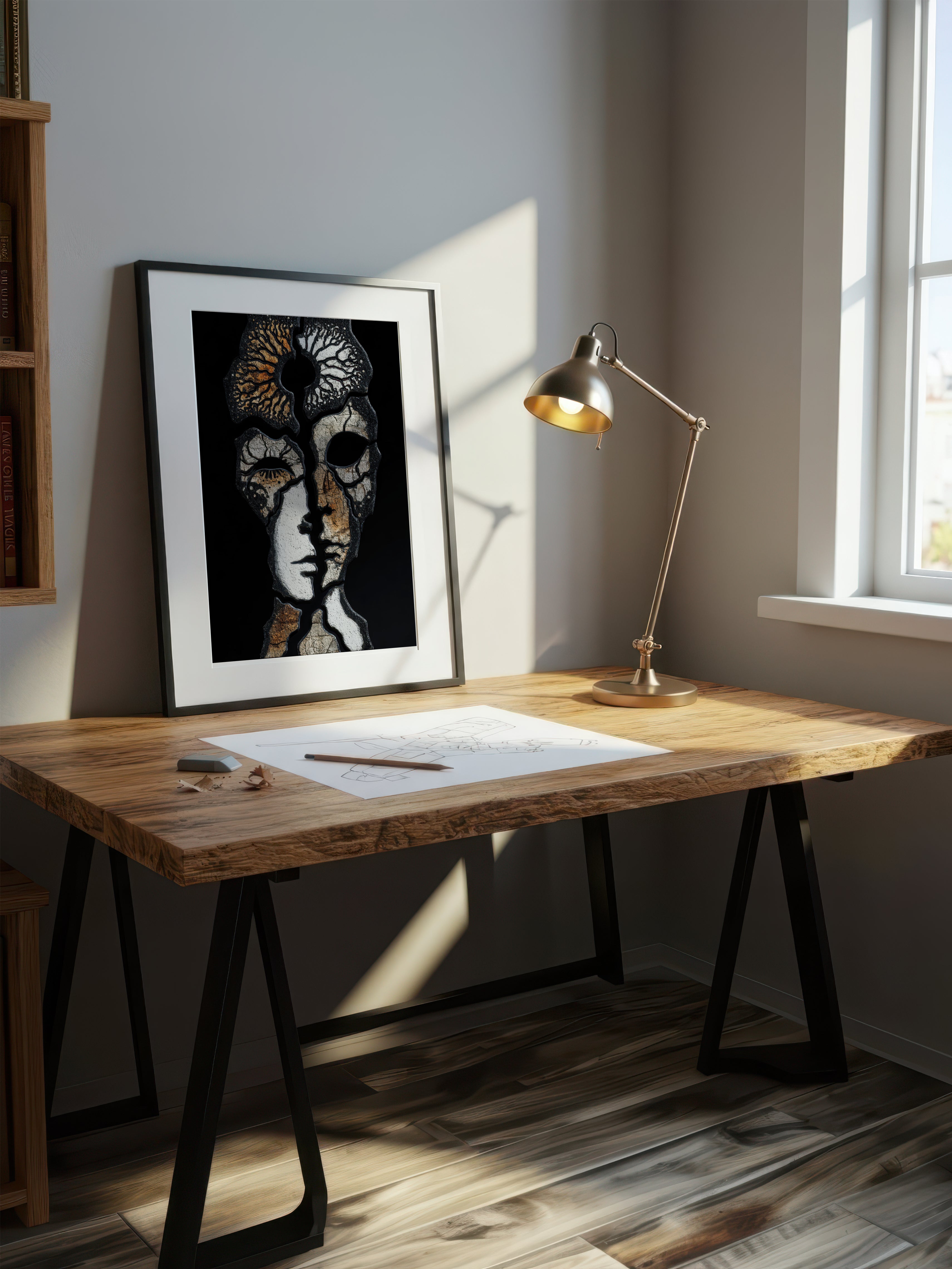 Two Faces – Surreal Gothic Stone Portrait Wall Art 585