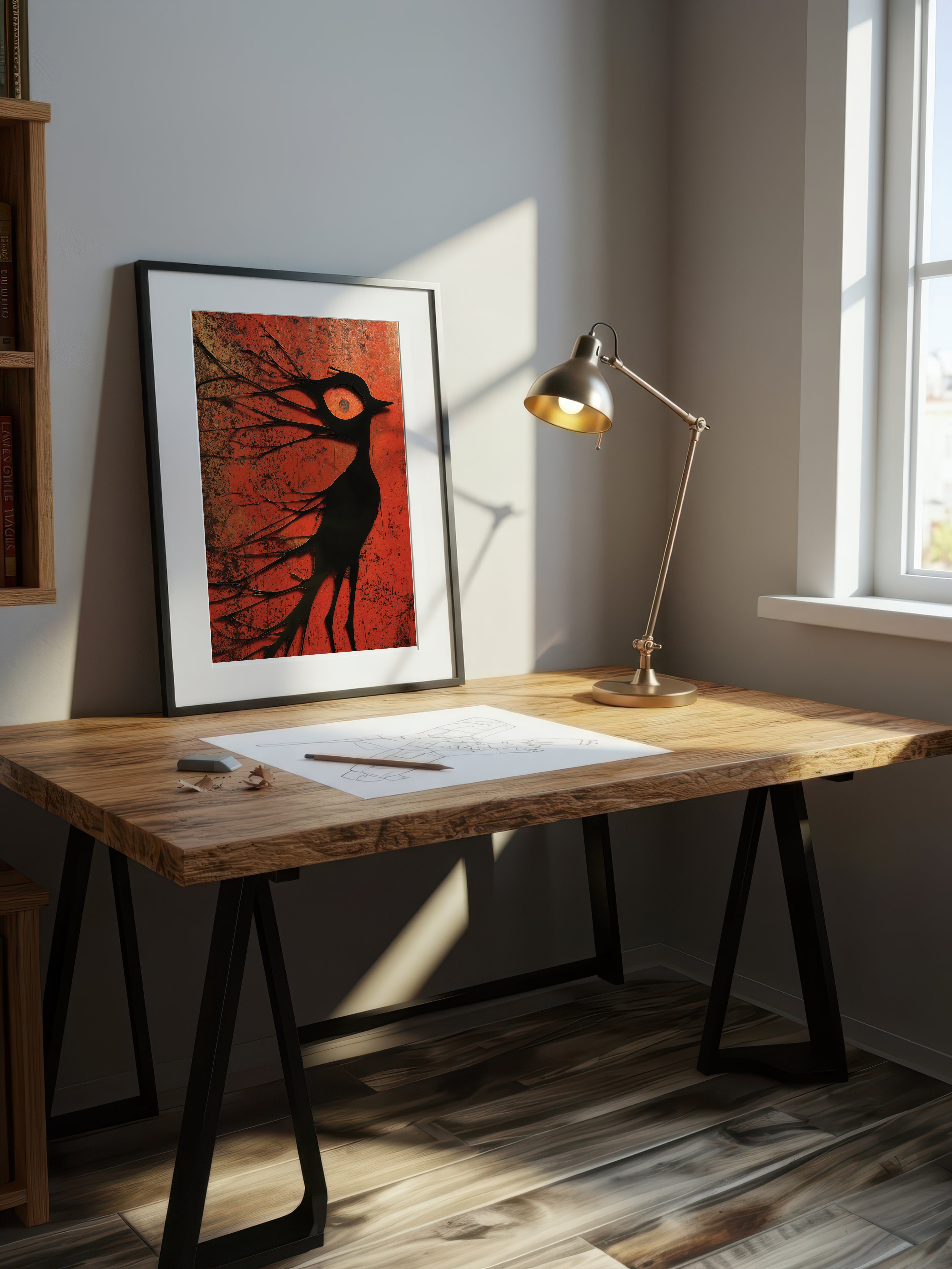 Crimson Flight – Surreal Minimalist Bird Wall Art 589