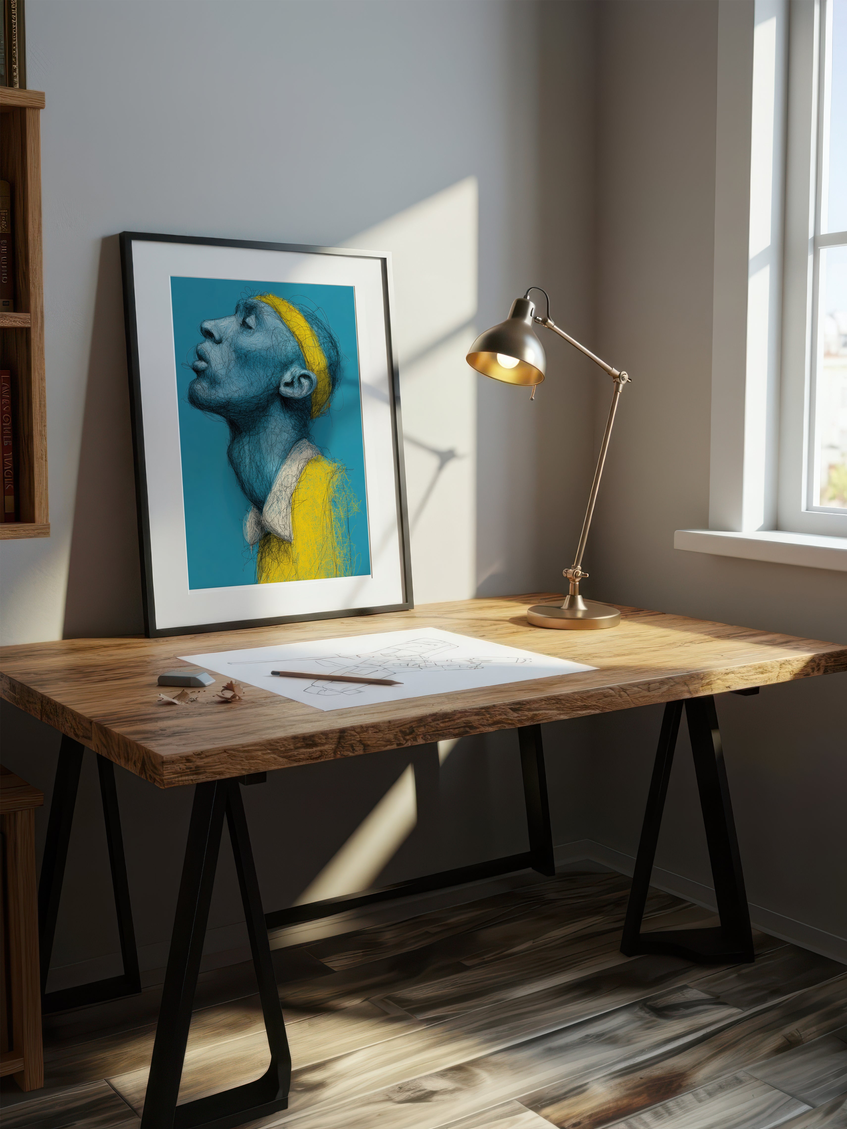 Teal Profile – Surreal Expressive Line Portrait Wall Art 428