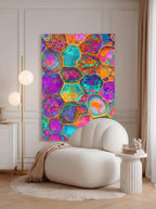 Prismatic Lattice – Surreal Psychedelic Honeycomb Abstract Wall Art 305