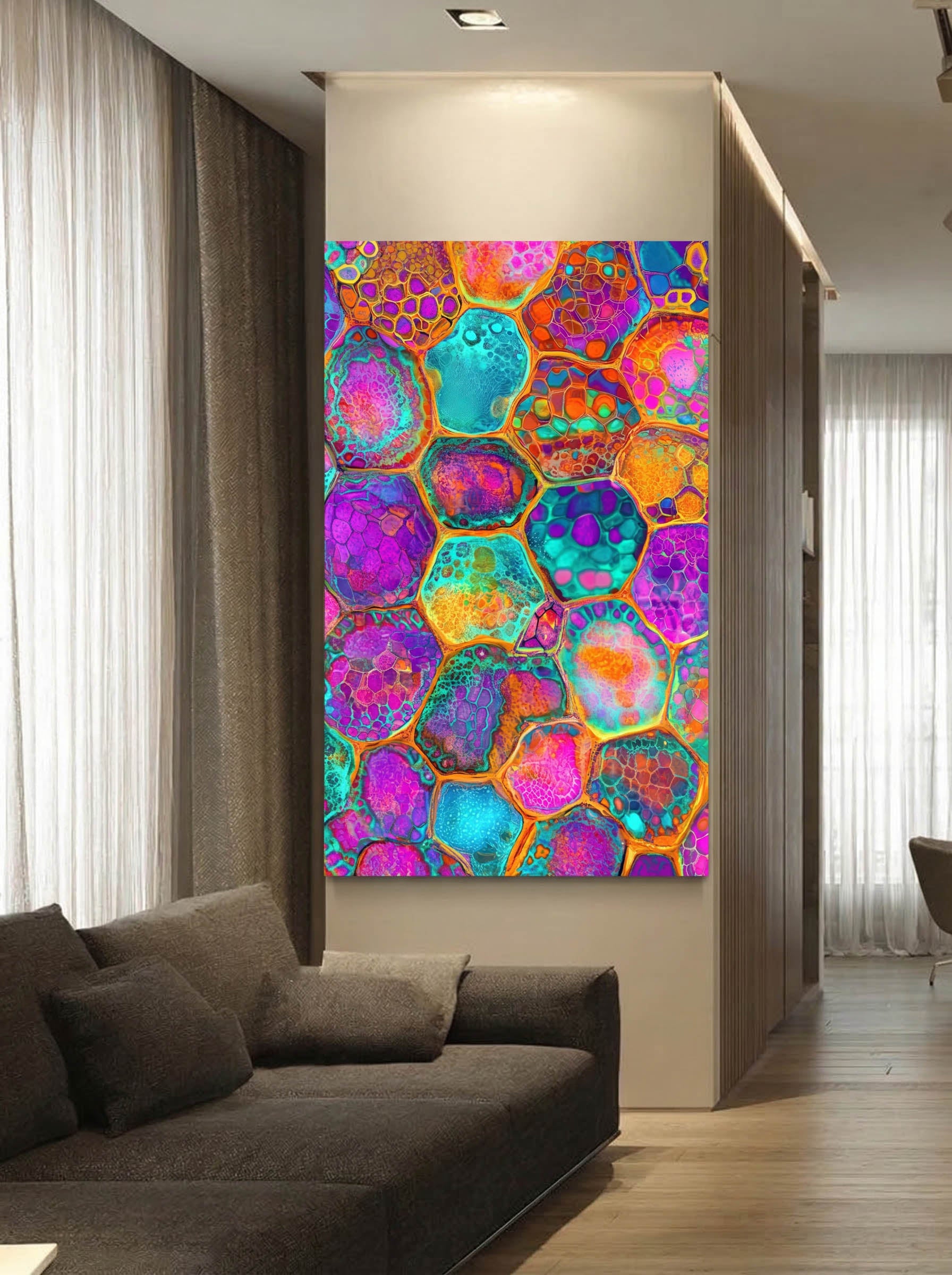 Prismatic Lattice – Surreal Psychedelic Honeycomb Abstract Wall Art 305