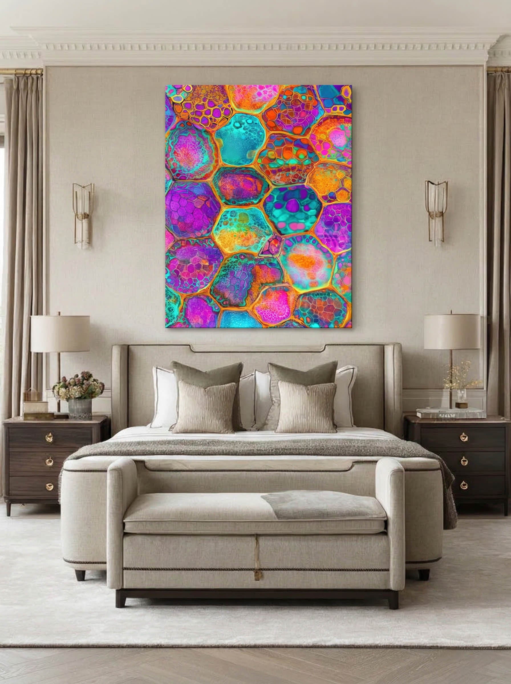 Prismatic Lattice – Surreal Psychedelic Honeycomb Abstract Wall Art 305 Secondary image