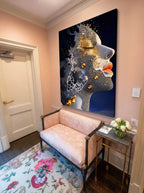 Gilded Porosity – Surreal Honeycomb Gold Abstract Portrait Wall Art 329