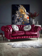 Gilded Porosity – Surreal Honeycomb Gold Abstract Portrait Wall Art 329