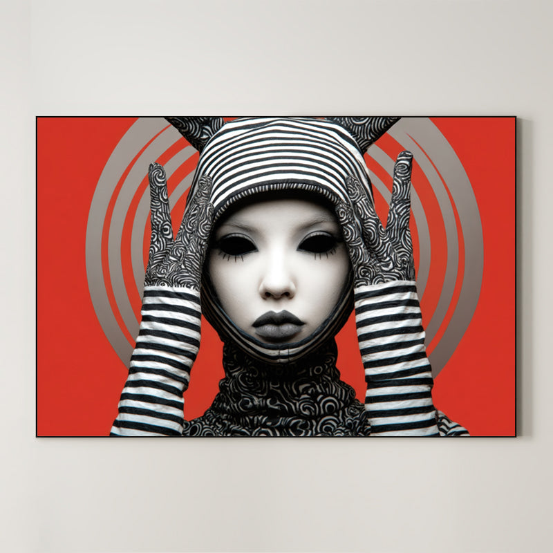 Striped Noir Persona – Surreal Graphic Pop Figure Wall Art 137