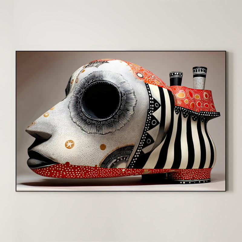 Patterned Vessel – Surreal Folk Art Portrait Wall Art 136